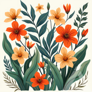 Arte Botánico con Flores Naranjas y Amarillas