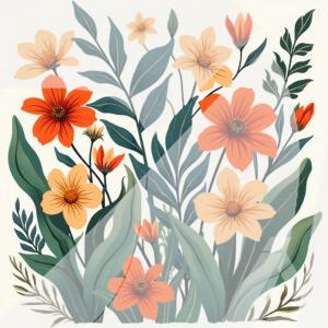 Arte Botánico con Flores Naranjas y Amarillas