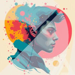 Arte Contemporáneo con Retrato y Salpicaduras de Pintura