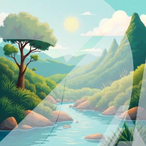 Arte Digital de Paisaje Natural con Río y Montañas