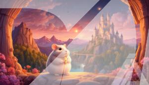 Arte de Fantasía Hamster y Castillo Mágico al Atardecer