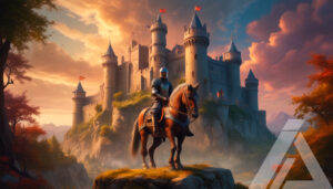 Caballero Medieval Frente a Castillo