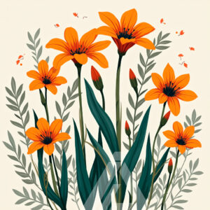 Diseño con Flores Naranjas y Hojas Verdes