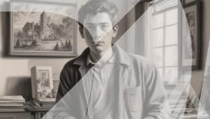 Ilustración Clásica en Blanco y Negro de Hombre en Estudio