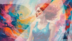 Ilustración Digital de Mujer con Cabello Rojo y Fondo Abstracto