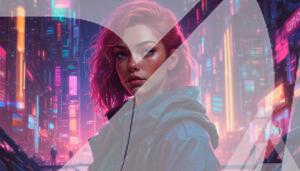 Moda Futurista Retrato en Metrópolis de Neón