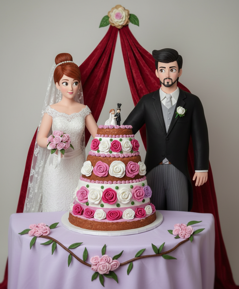 Novios en con tarta nupcial
